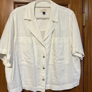 Universal Threads XL ivory cropped linen button up short sleeve blouse